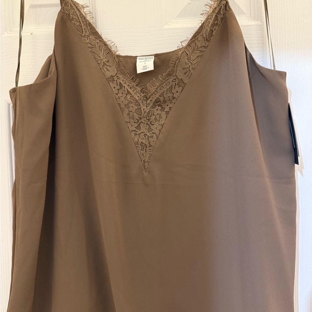 Lace Trim Brown Cami Top